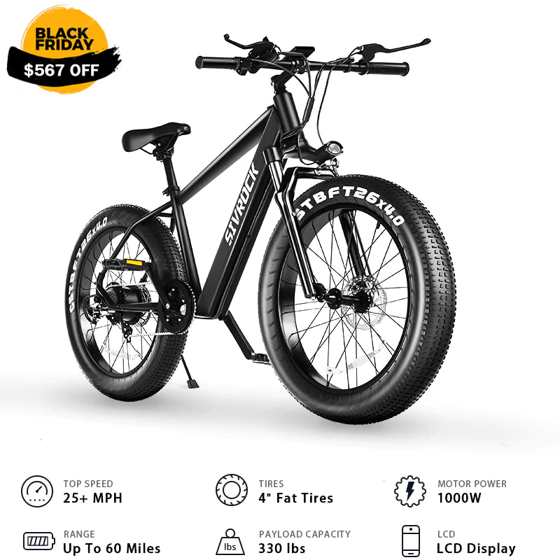 Professional 26 X 4.0 Inch Fat Tire Electric Bike - 1000W Motor 48V 15Ah - Black Friday Sale, Free Shipping & US Warehouse