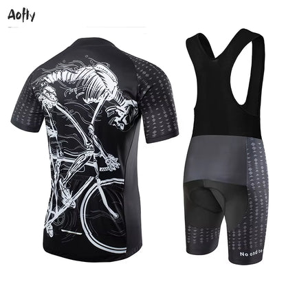 Team Cycling Jersey MTB Cycling Shorts Maillot Culotte Ciclismo Hombre Sleeve Tight Skeleton Pattern Man Bike Equipment