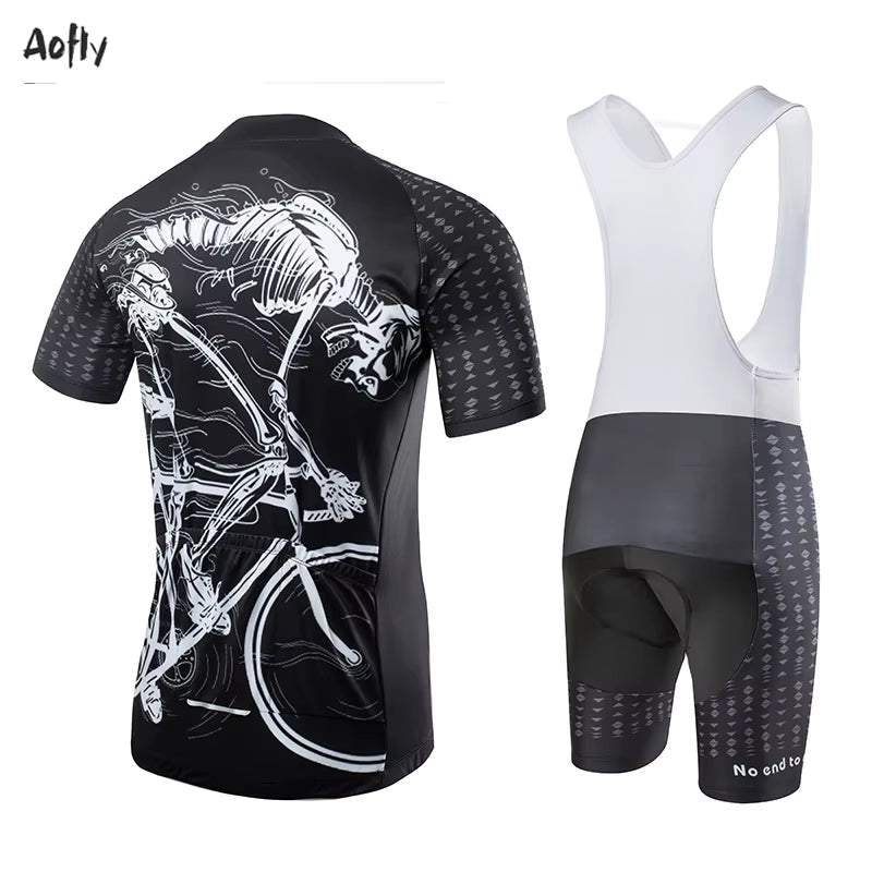 Team Cycling Jersey MTB Cycling Shorts Maillot Culotte Ciclismo Hombre Sleeve Tight Skeleton Pattern Man Bike Equipment