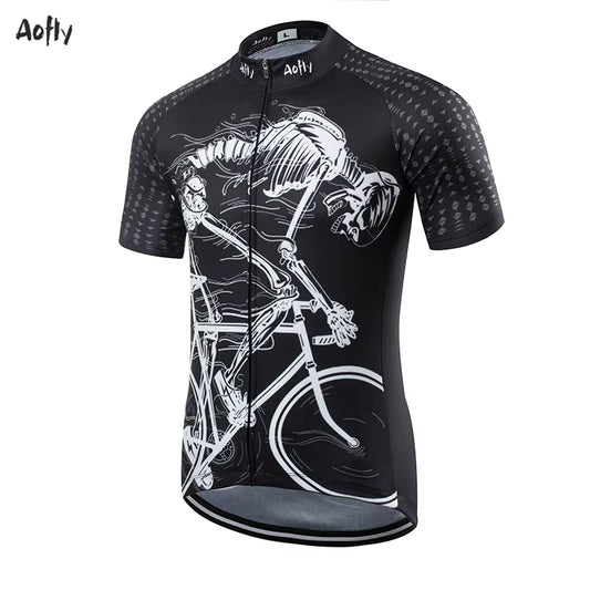 Team Cycling Jersey MTB Cycling Shorts Maillot Culotte Ciclismo Hombre Sleeve Tight Skeleton Pattern Man Bike Equipment