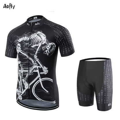 Team Cycling Jersey MTB Cycling Shorts Maillot Culotte Ciclismo Hombre Sleeve Tight Skeleton Pattern Man Bike Equipment